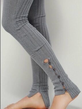 Free People Intimately Light Gray Ribbed Leggings with Button Trim